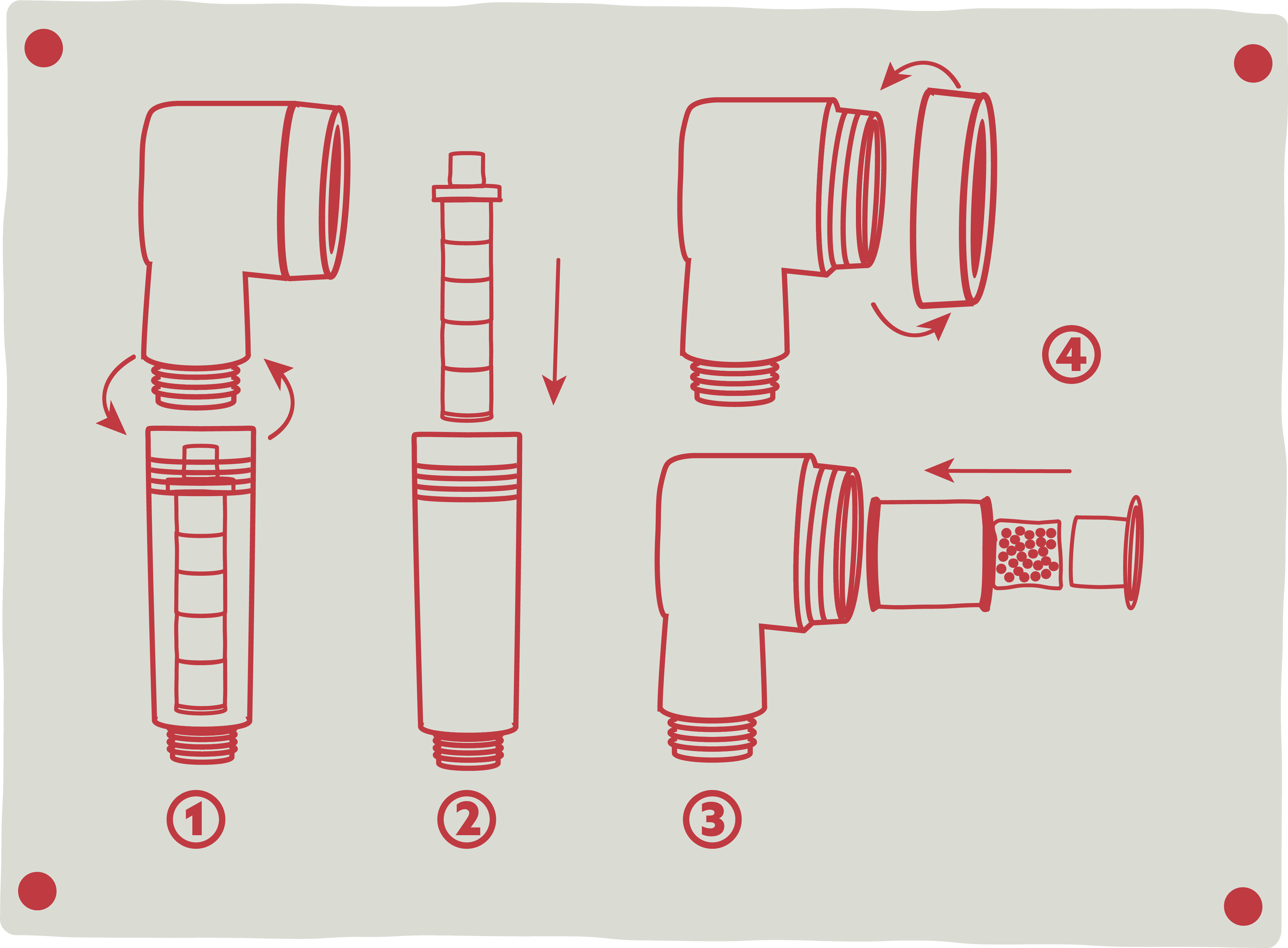 Four-step assembly diagram of the Aurajex shower filter